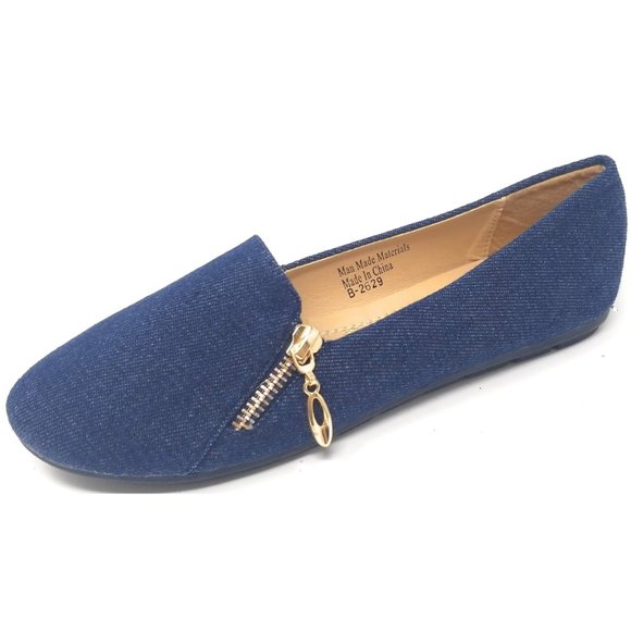 Victoria K | Shoes | Women Denim Zipper Ballet Flats B2629 Dark Blue ...